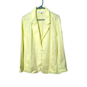 J Jill Love Linen Blazer XL Button Yellow Lagenlook Boho Woven Business Casual